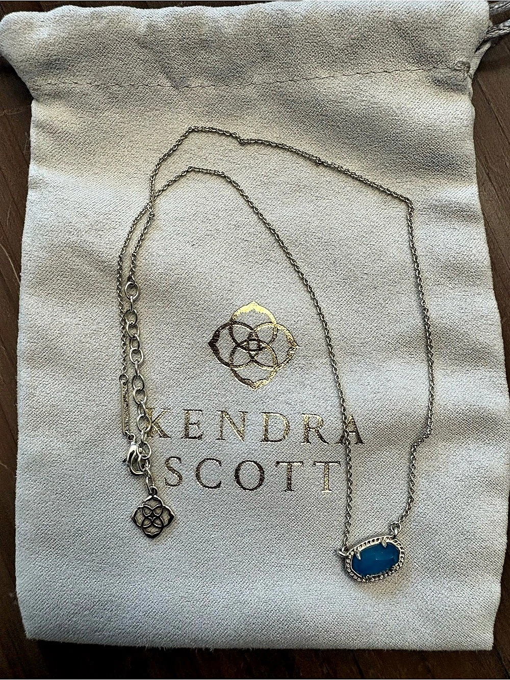 Kendra Scott Mini Elisa Dark Turquoise Teal London Blue Necklace Gold